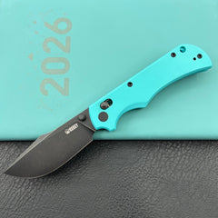 KU KNIVES KU503C Iguana Crossbar Lock Black Tiffany Blue Folding Knife