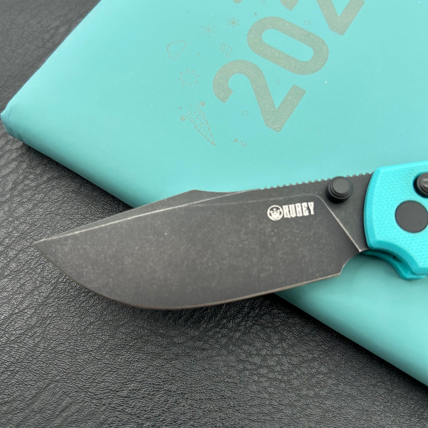 KU KNIVES KU503C Iguana Crossbar Lock Black Tiffany Blue Folding Knife