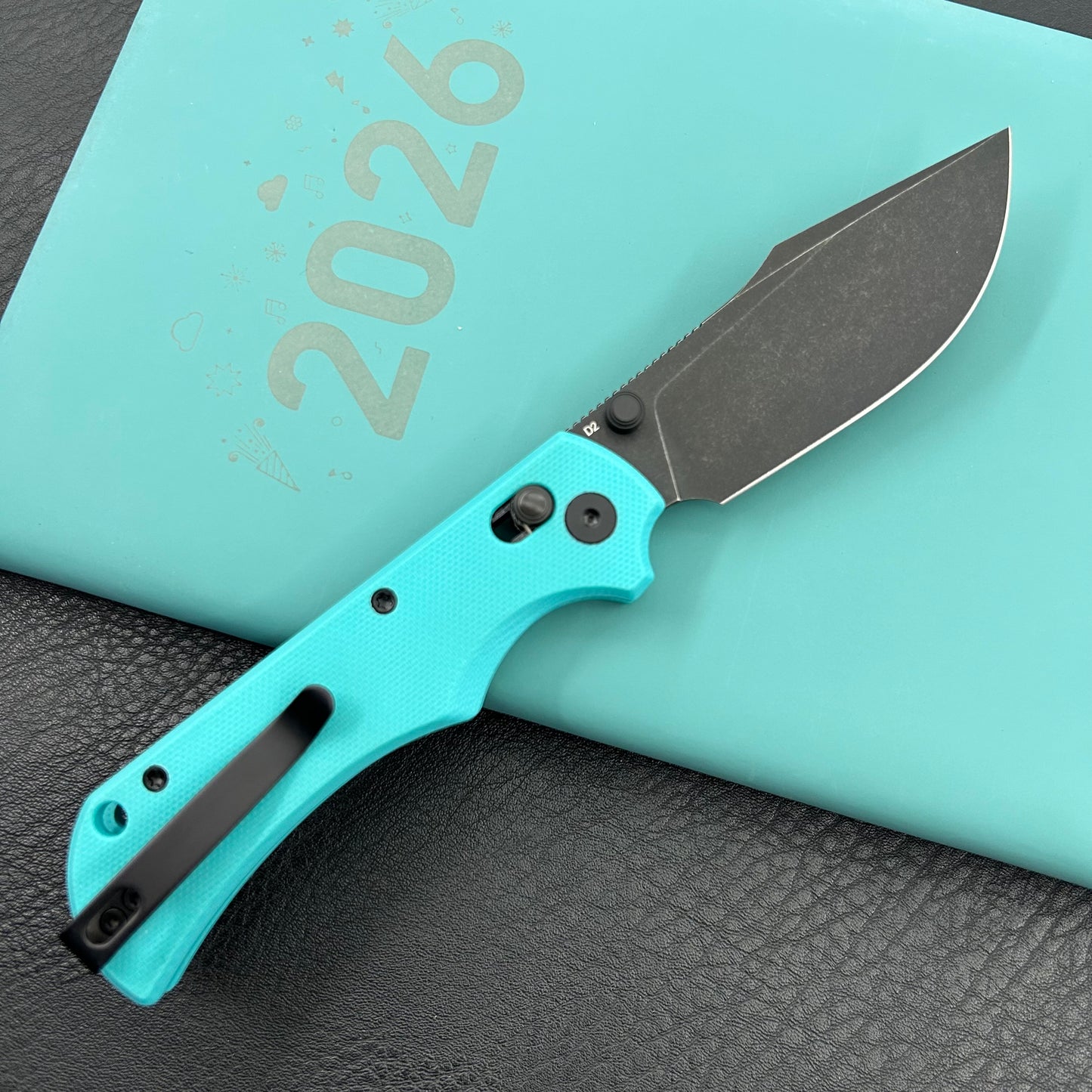 KU KNIVES KU503C Iguana Crossbar Lock Black Tiffany Blue Folding Knife
