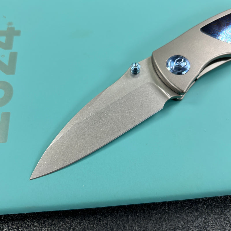 KB Knives KB258D Vertigo Frame Lock Folding Knife Titanium with Timascus inlays Inlays 3.11" Stonewash CPM S35VN Blade