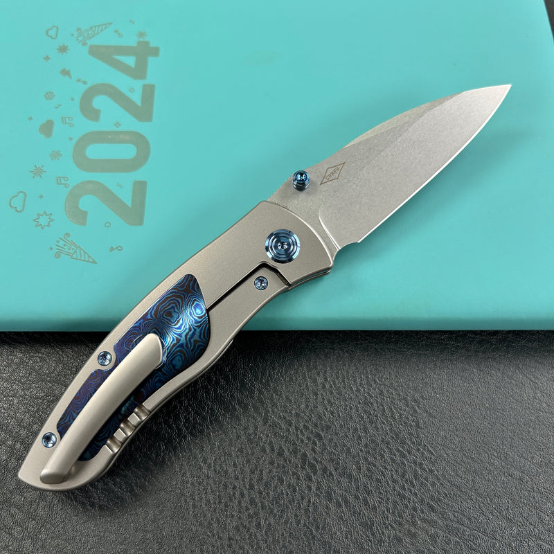 KB Knives KB258D Vertigo Frame Lock Folding Knife Titanium with Timascus inlays Inlays 3.11" Stonewash CPM S35VN Blade