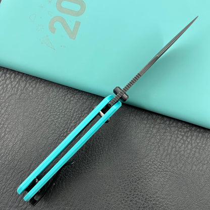 KU KNIVES KU503C Iguana Crossbar Lock Black Tiffany Blue Folding Knife