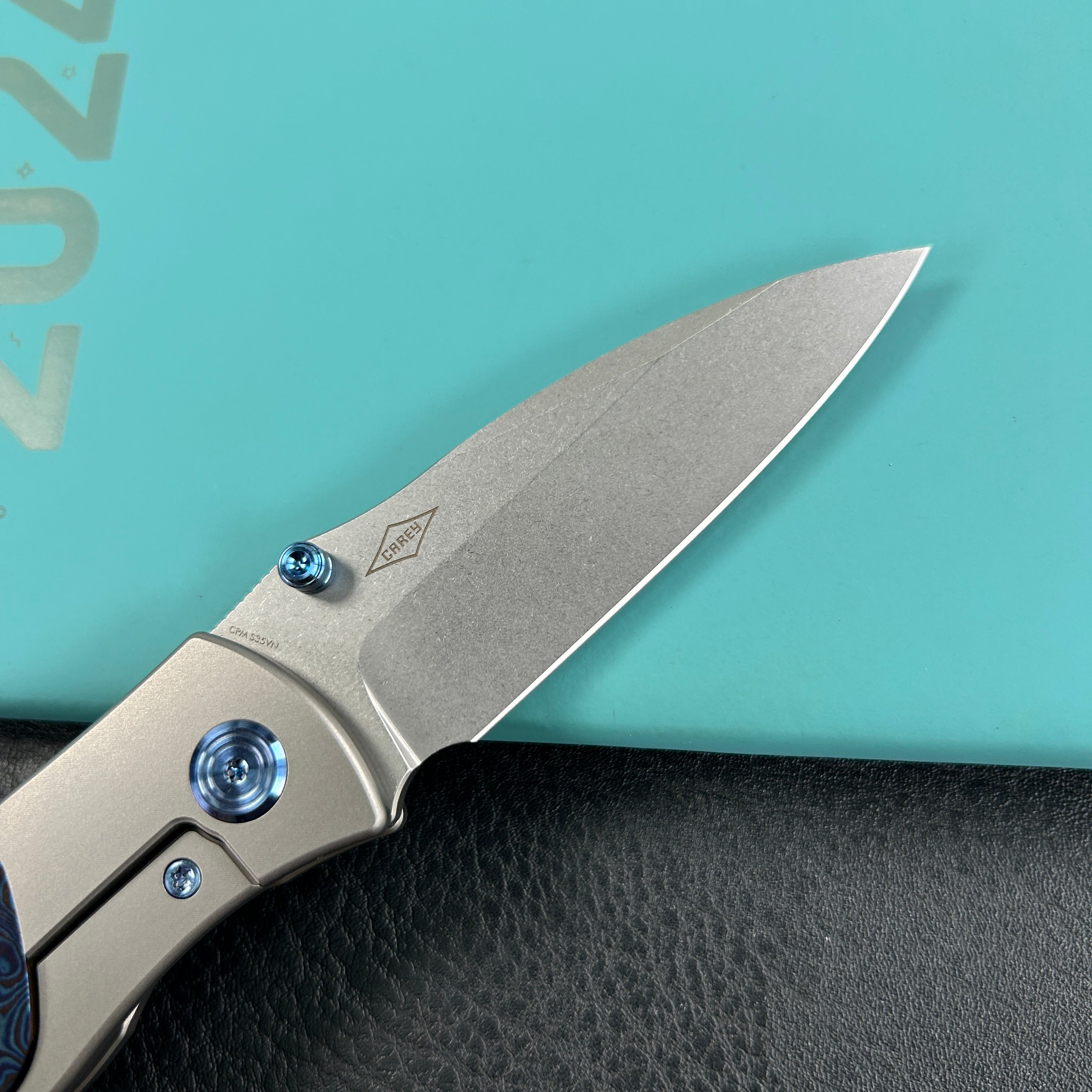 KB Knives KB258D Vertigo Frame Lock Folding Knife Titanium with Timascus inlays Inlays 3.11" Stonewash CPM S35VN Blade