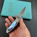 KB Knives KB258D Vertigo Frame Lock Folding Knife Titanium with Timascus inlays Inlays 3.11" Stonewash CPM S35VN Blade