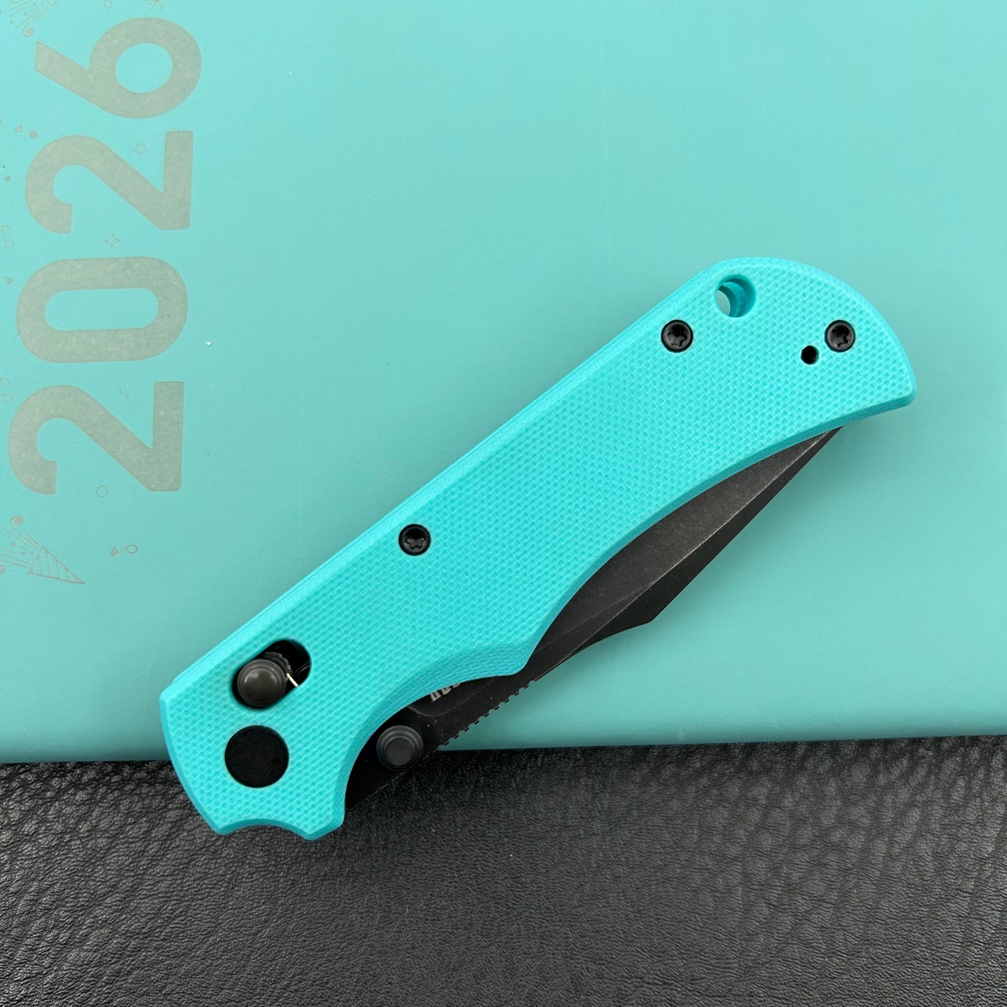 KU KNIVES KU503C Iguana Crossbar Lock Black Tiffany Blue Folding Knife