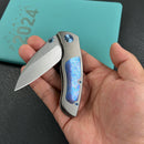 KB Knives KB258D Vertigo Frame Lock Folding Knife Titanium with Timascus inlays Inlays 3.11" Stonewash CPM S35VN Blade