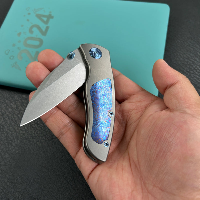 KB Knives KB258D Vertigo Frame Lock Folding Knife Titanium with Timascus inlays Inlays 3.11" Stonewash CPM S35VN Blade