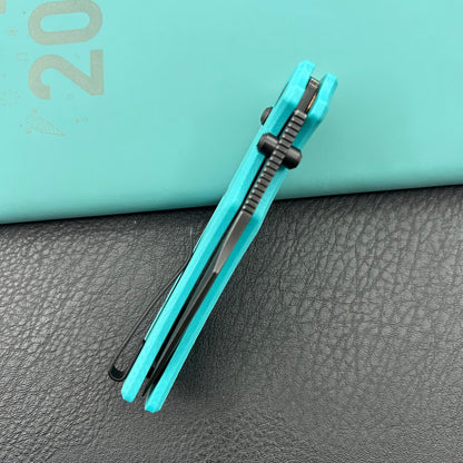 KU KNIVES KU503C Iguana Crossbar Lock Black Tiffany Blue Folding Knife