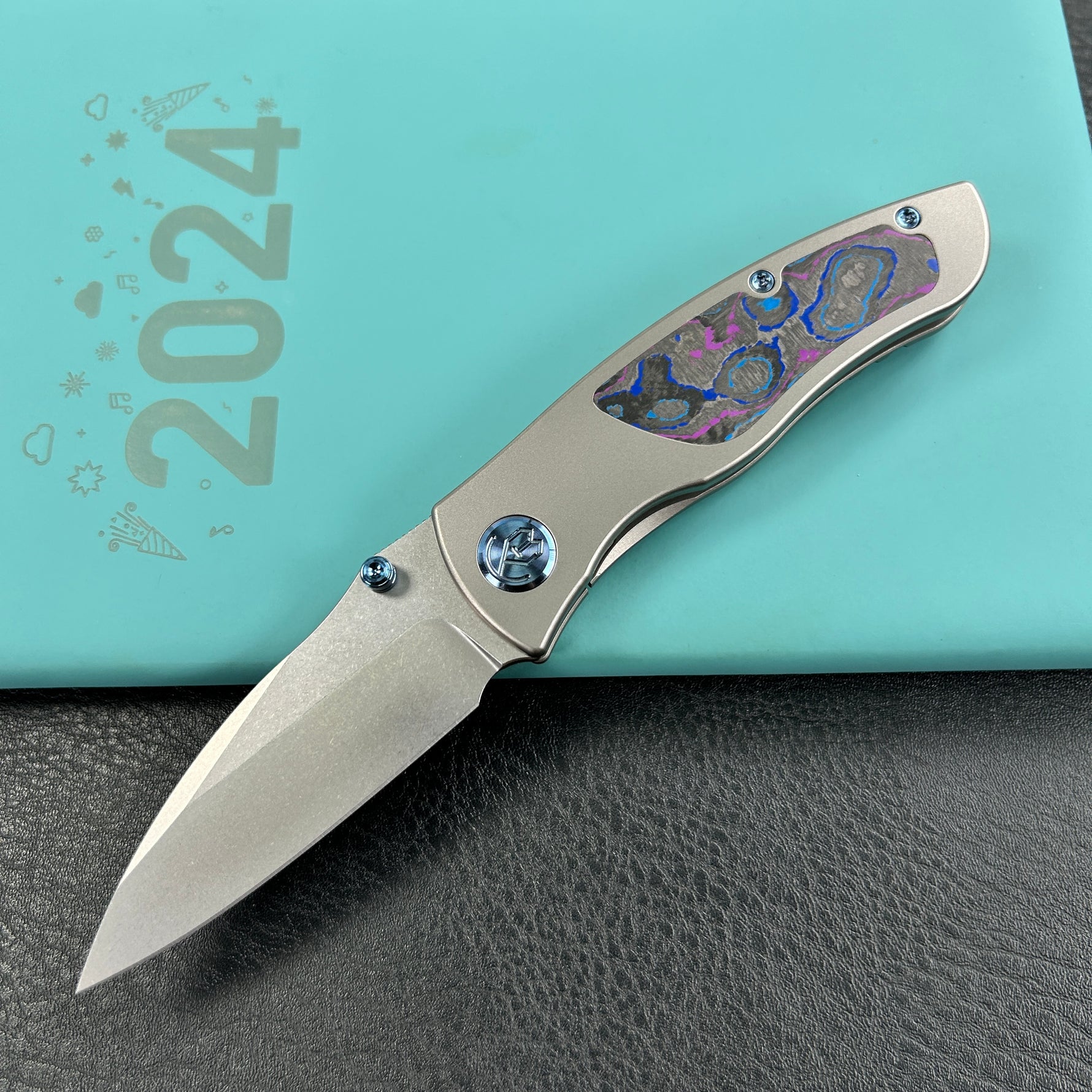 KB KNIVES  KB258C Vertigo Frame Lock Folding Knife Titanium with Damtanium CamoCarbon Inlays 3.11" Stonewash S35VN Blade