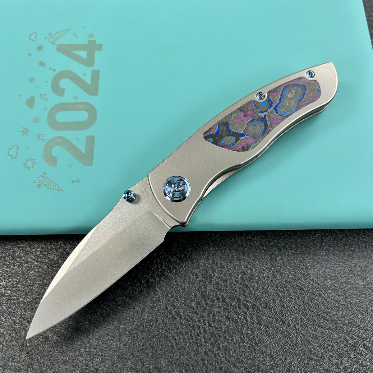 KB Knives KB258C Vertigo Frame Lock Folding Knife Titanium with Damtanium CamoCarbon Inlays 3.11" Stonewash S35VN Blade