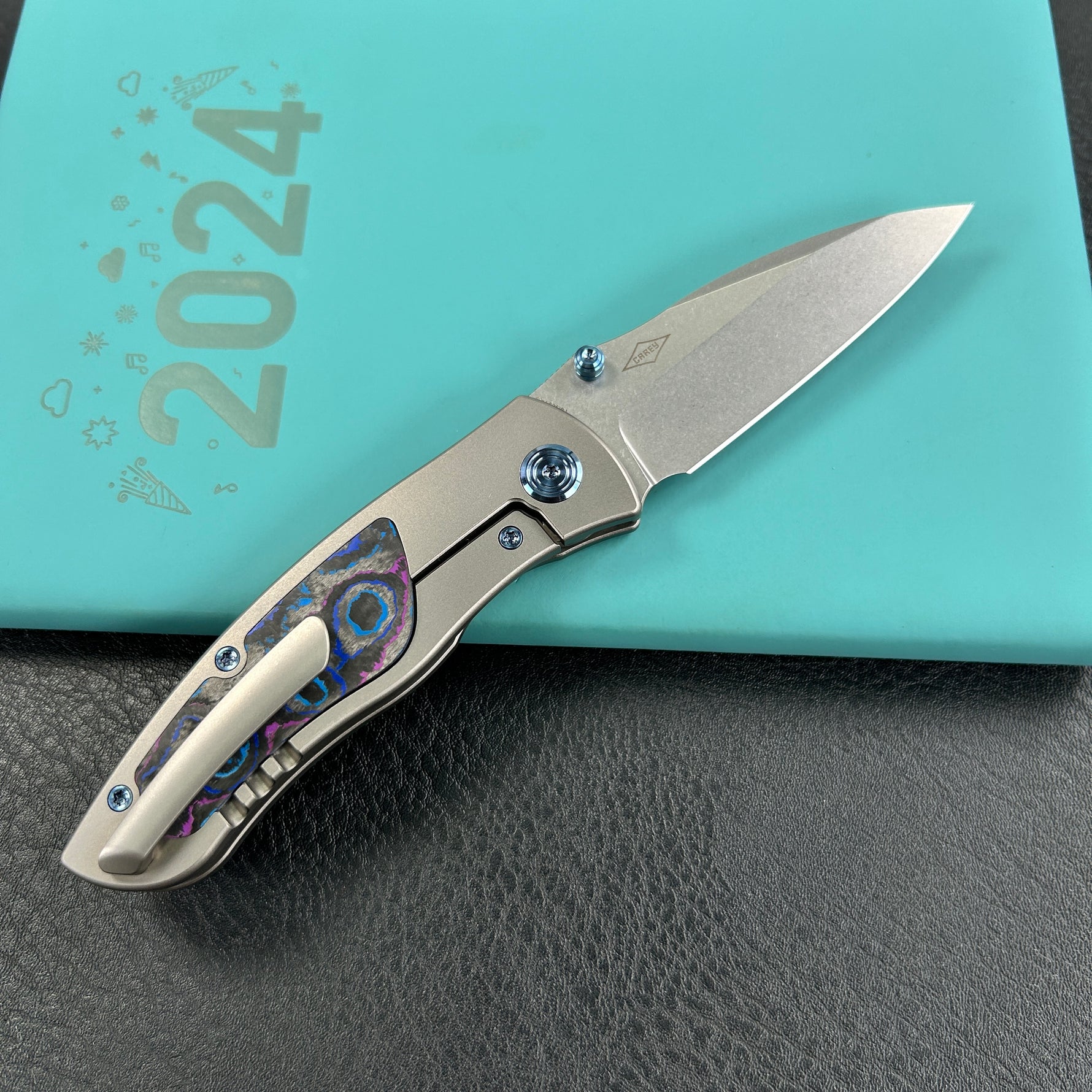 KB KNIVES  KB258C Vertigo Frame Lock Folding Knife Titanium with Damtanium CamoCarbon Inlays 3.11" Stonewash S35VN Blade