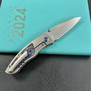 KB Knives KB258C Vertigo Frame Lock Folding Knife Titanium with Damtanium CamoCarbon Inlays 3.11" Stonewash S35VN Blade