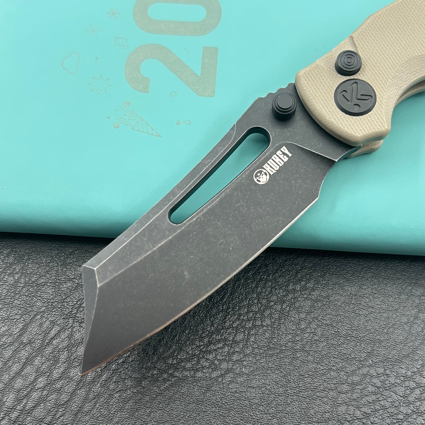 KU KNIVES KU378D Dheo Buttonlock Black Tan Folding Knife