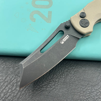 KU KNIVES KU378D Dheo Buttonlock Black Tan Folding Knife