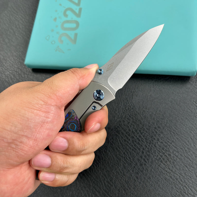 KB Knives KB258C Vertigo Frame Lock Folding Knife Titanium with Damtanium CamoCarbon Inlays 3.11" Stonewash S35VN Blade