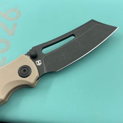 KU KNIVES KU378D Dheo Buttonlock Black Tan Folding Knife