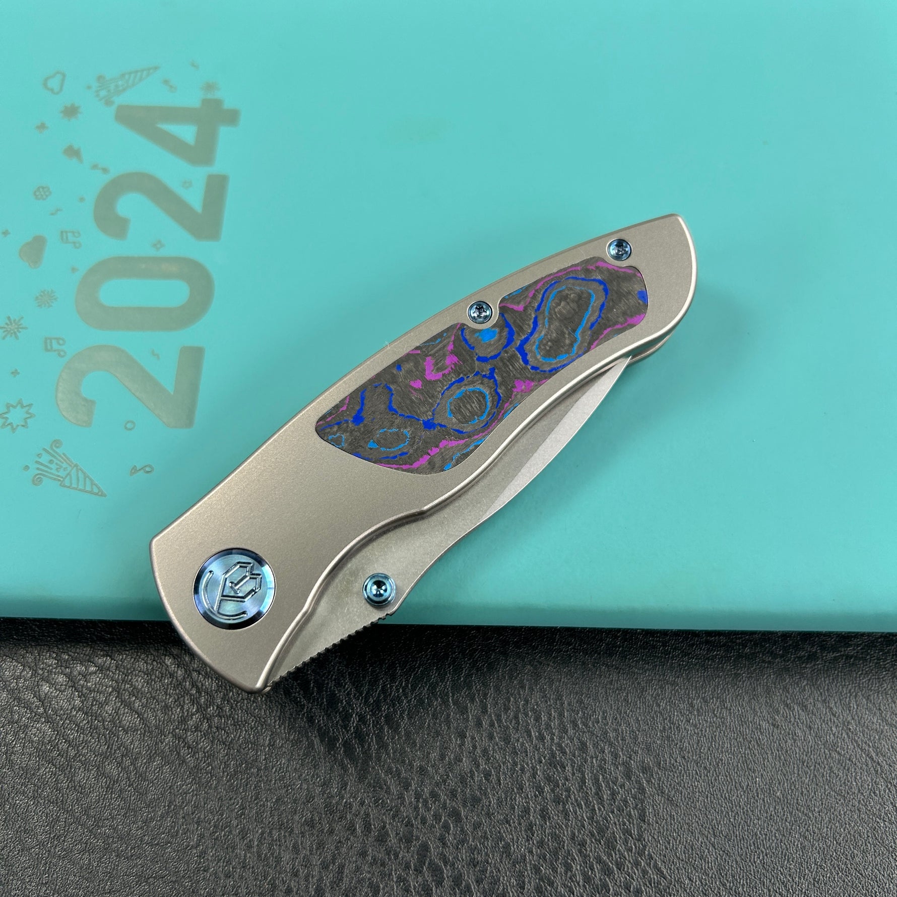 KB KNIVES  KB258C Vertigo Frame Lock Folding Knife Titanium with Damtanium CamoCarbon Inlays 3.11" Stonewash S35VN Blade