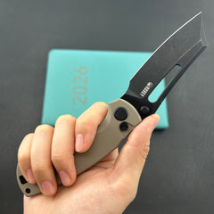 KU KNIVES KU378D Dheo Buttonlock Black Tan Folding Knife