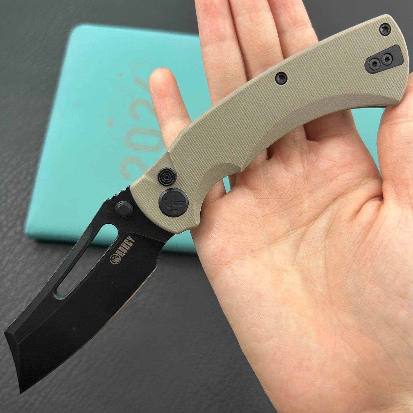 KU KNIVES KU378D Dheo Buttonlock Black Tan Folding Knife
