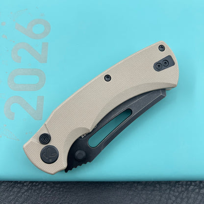 KU KNIVES KU378D Dheo Buttonlock Black Tan Folding Knife