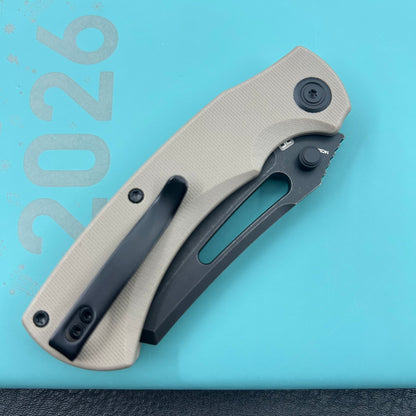 KU KNIVES KU378D Dheo Buttonlock Black Tan Folding Knife