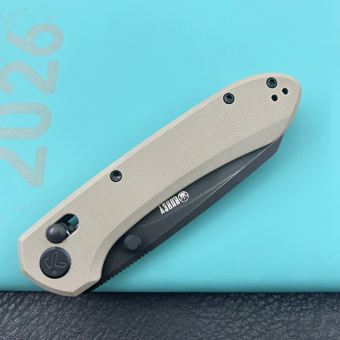 KU knife  KU446F Bonza Crossbar Lock Black Tan Folding Knive