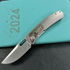 KB Knives KB377B Common Thread Frame Lock Folding Knife Grey Titanium with Watermelon Sugar CamoCarbon 2.95'' M390 Blade