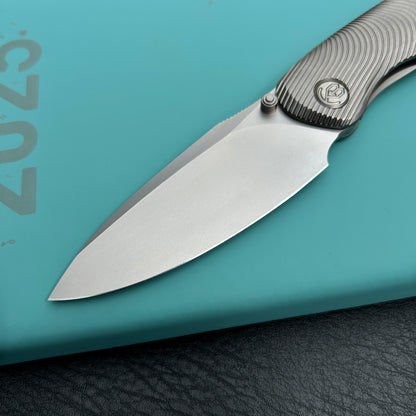 KB knives KB379A Pioneer Folding Knife Sandblast Titanium w/Wave Milling Handle 3.35'' Beadblast CPM 20CV Blade