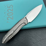 KB knives KB379A Pioneer Folding Knife Sandblast Titanium w/Wave Milling Handle 3.35'' Beadblast CPM 20CV Blade