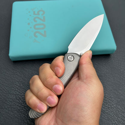 KB knives KB379A Pioneer Folding Knife Sandblast Titanium w/Wave Milling Handle 3.35'' Beadblast CPM 20CV Blade