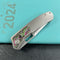 KB Knives KB377B Common Thread Frame Lock Folding Knife Grey Titanium with Watermelon Sugar CamoCarbon 2.95'' M390 Blade