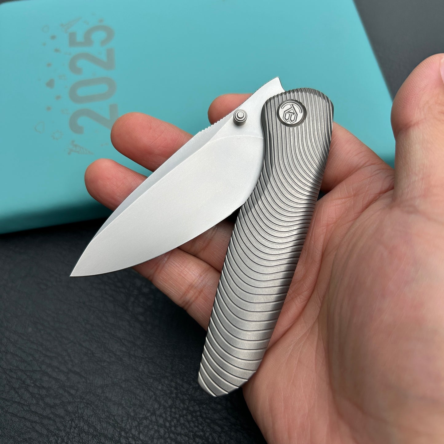 KB knives KB379A Pioneer Folding Knife Sandblast Titanium w/Wave Milling Handle 3.35'' Beadblast CPM 20CV Blade