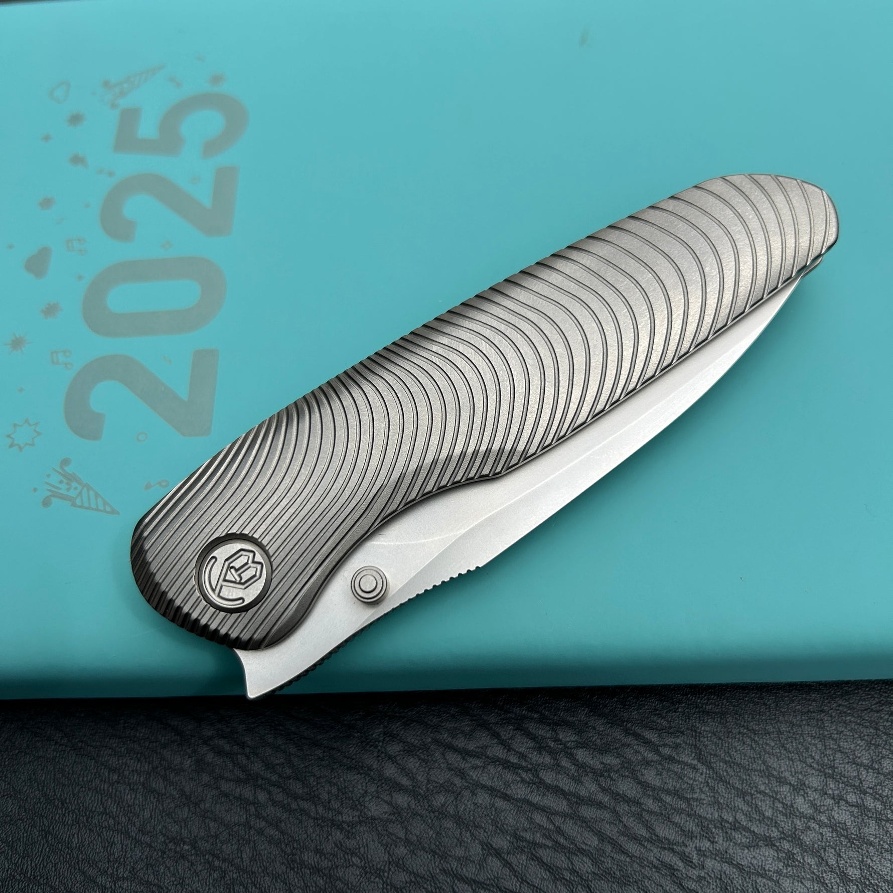 KB knives KB379A Pioneer Folding Knife Sandblast Titanium w/Wave Milling Handle 3.35'' Beadblast CPM 20CV Blade