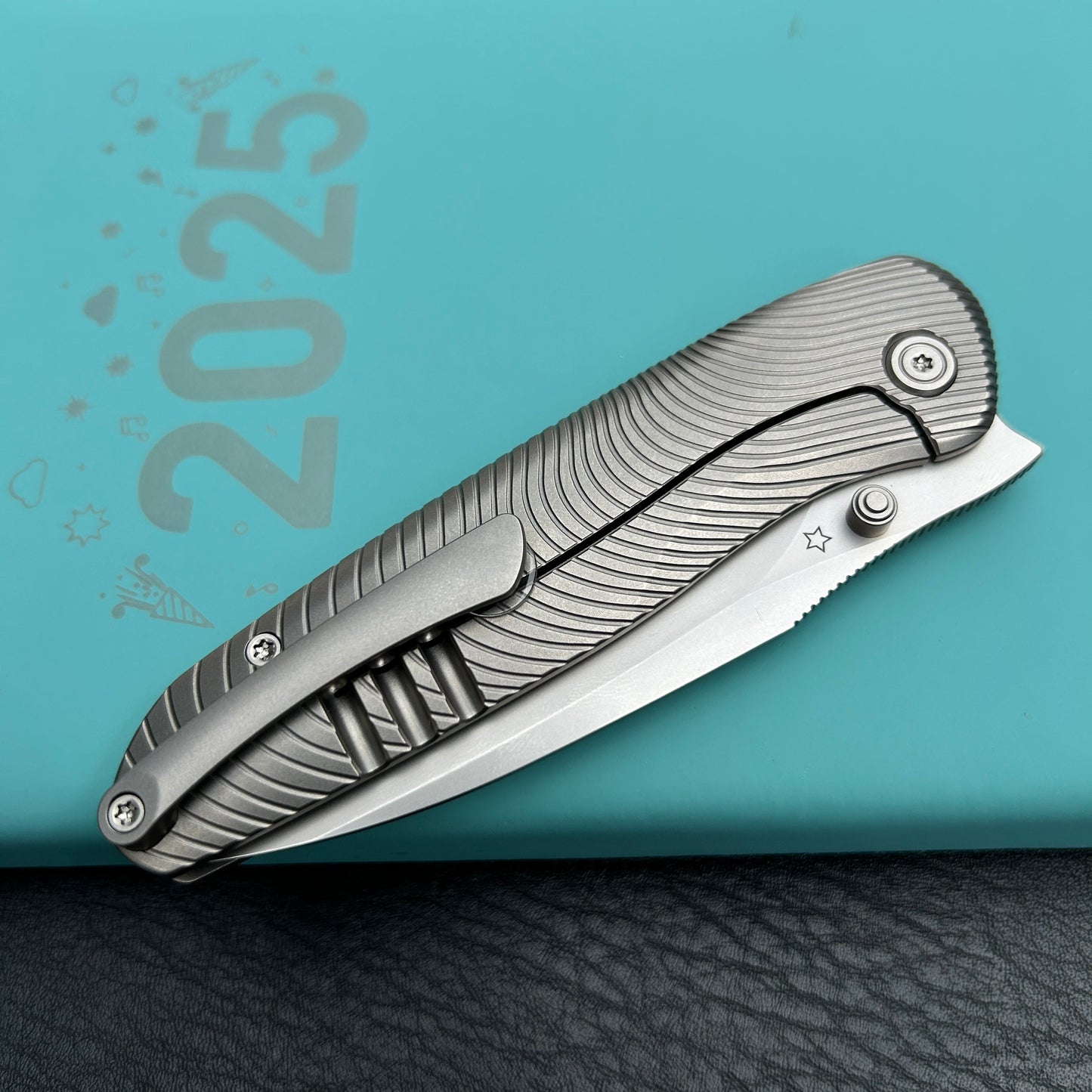 KB knives KB379A Pioneer Folding Knife Sandblast Titanium w/Wave Milling Handle 3.35'' Beadblast CPM 20CV Blade