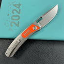 KB Knives  KB377A Common  Thread Frame Lock Folding Knife Grey Titanium with Orange G10 Inlays 2.95'' M390 Blade