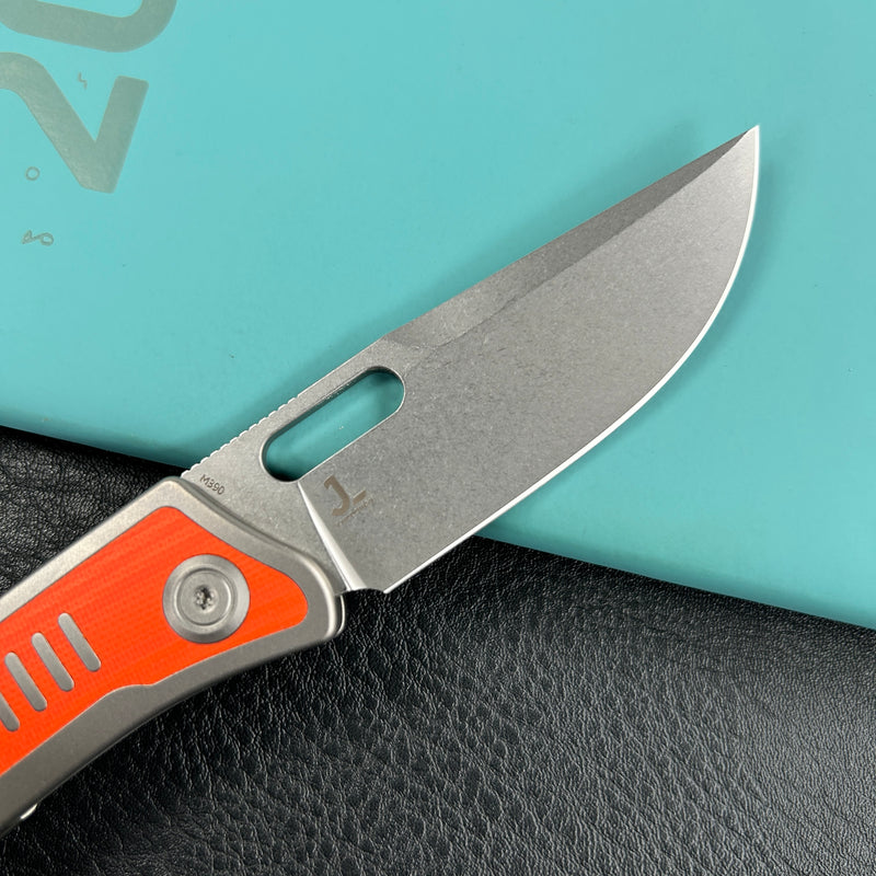 KB Knives  KB377A Common  Thread Frame Lock Folding Knife Grey Titanium with Orange G10 Inlays 2.95'' M390 Blade