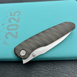 KB knives KB379B Pioneer Folding Knife  Tiger Stripe  Flame Titanium w/ Wave Milling Handle 3.35'' Beadblast CPM 20CV Blade