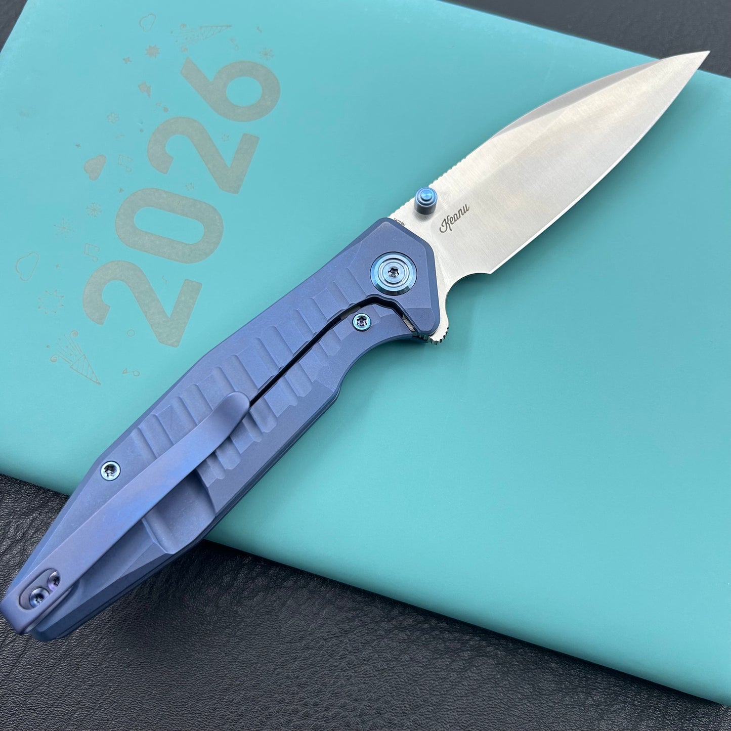 KU knife  KU474B Whammy Framelock Blue Ano Ti Folding Knife