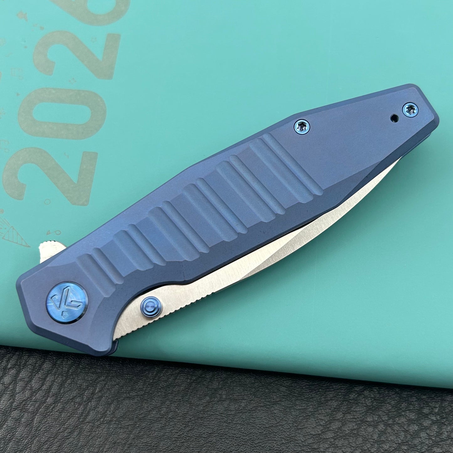 KU knife  KU474B Whammy Framelock Blue Ano Ti Folding Knife