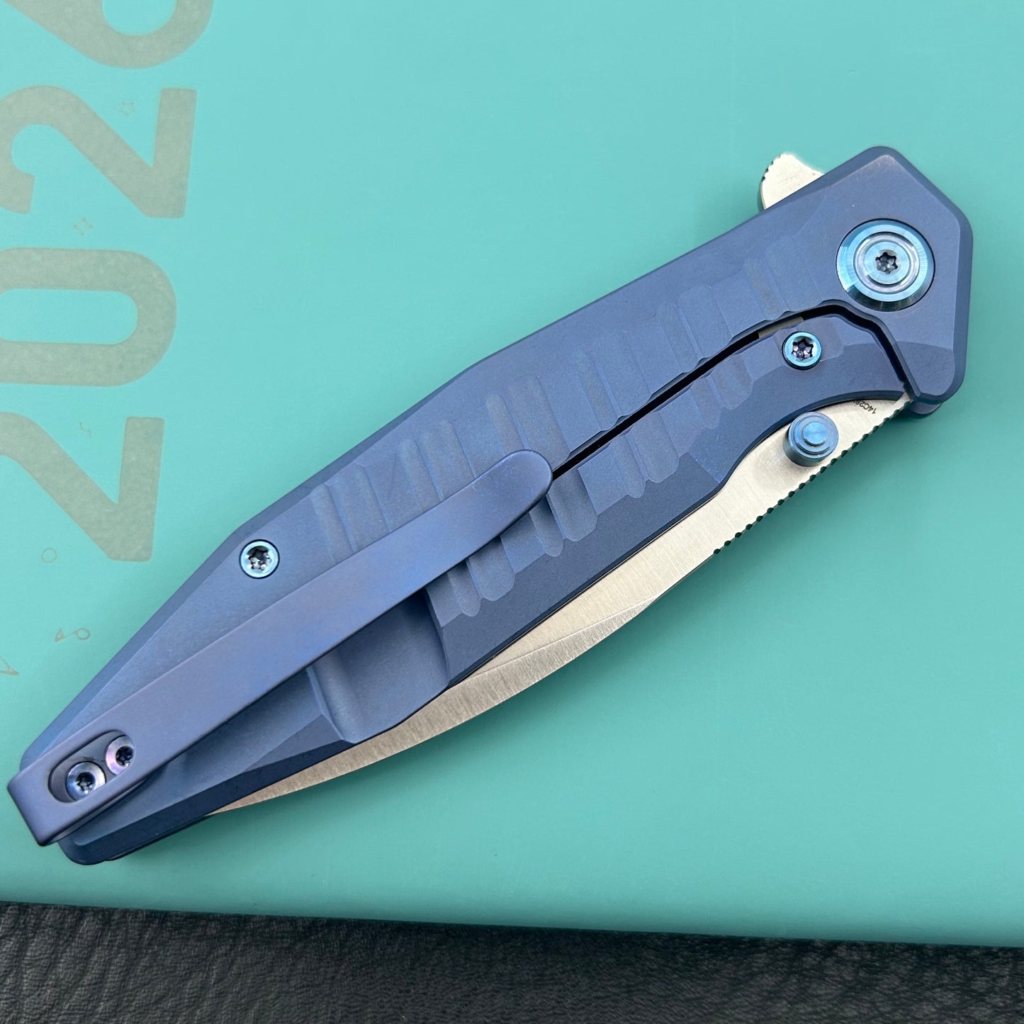 KU knife  KU474B Whammy Framelock Blue Ano Ti Folding Knife