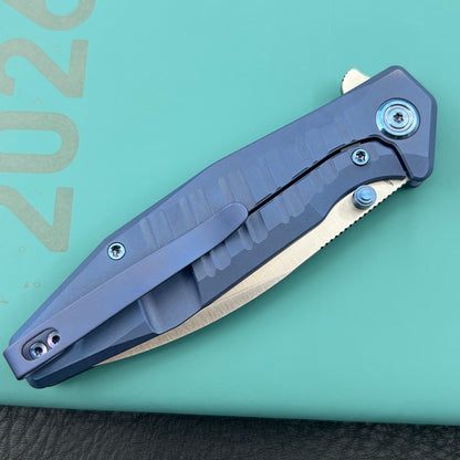 KU knife  KU474B Whammy Framelock Blue Ano Ti Folding Knife