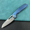 KUBEY KB284G Vagrant Frame Lock Folding Knife blue 6AL4V Titanium Handle  2.9" Bead Blasted  S35VN