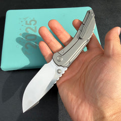 KB KNIVES KB388A Snorri Pocket Folding Knife Sandblast Titanium Handle 3.54'' Silver Bead Blasting M390