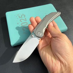 KB KNIVES KB388A Snorri Pocket Folding Knife Sandblast Titanium Handle 3.54'' Silver Bead Blasting M390