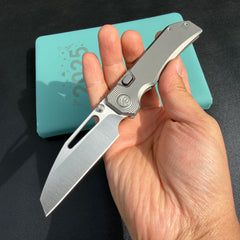 KB KB435A Venom Top Liner Lock Pocket Folding Knife Sandblast Titanium w/ Radial Milling 3.46" Belt Satin  CPM S90V Blade