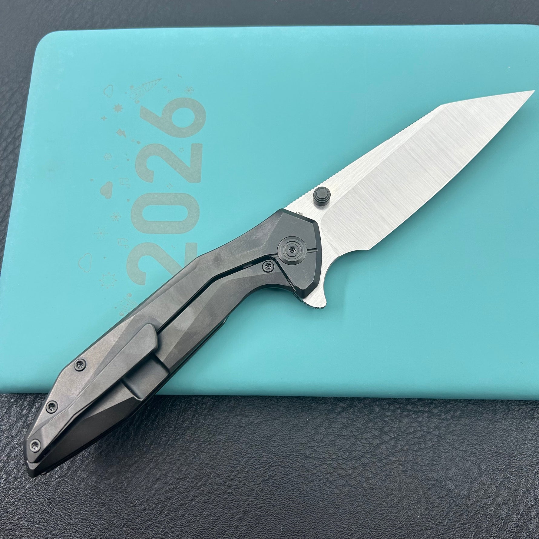 KB KNIVES KB495E Nova Reverse Tanto Frame Locking Folding Knife DLC Titanium Handle 3.66" Belt Satin M390