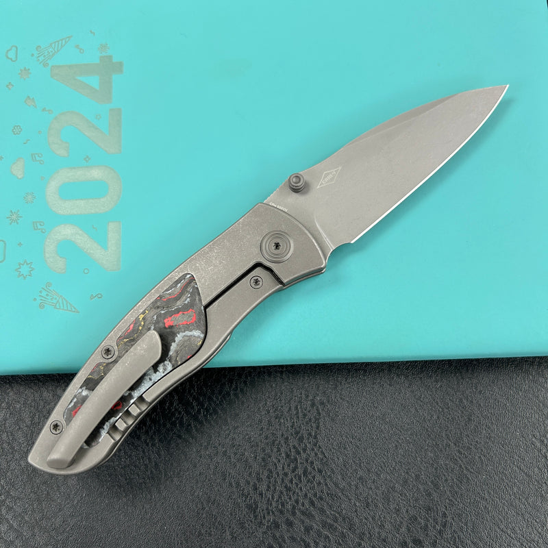 KB Knives KB258A Vertigo Frame Lock Folding Knife Titanium with Santa Clara CamoCarbon Inlays 3.11" Darkwash CPM S35VN Blade