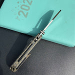 KB Venom KB435B Top Liner Lock Pocket Folding Knife Flame Ano Titanium w/ Radial Milling 3.46" Belt Satin CPM S90V Blade