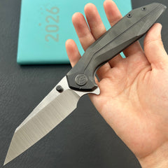 KB KNIVES KB495E Nova Reverse Tanto Frame Locking Folding Knife DLC Titanium Handle 3.66" Belt Satin M390