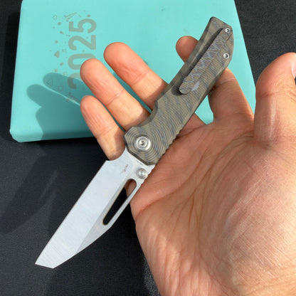 KB Venom KB435B Top Liner Lock Pocket Folding Knife Flame Ano Titanium w/ Radial Milling 3.46" Belt Satin CPM S90V Blade